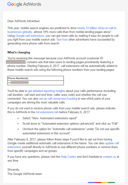 adwords automated call extensions