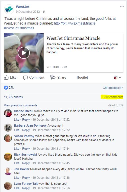 westjet christmas miracle on social media