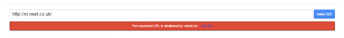 image of Next.co.uks mobile subfolder being disallowed by spiders