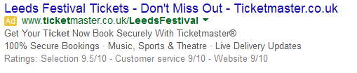 PPC ad leeds festival tickets limited number available