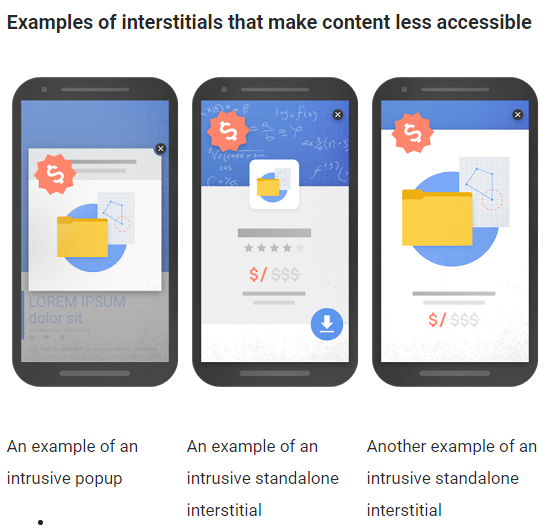 Examples of interstitials that make content less accessible