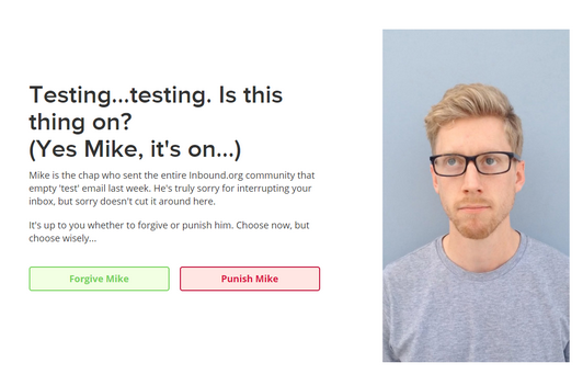 inbound.org email - testing, testing, punish Mike