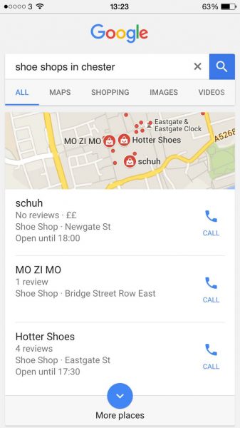 local search results on mobile