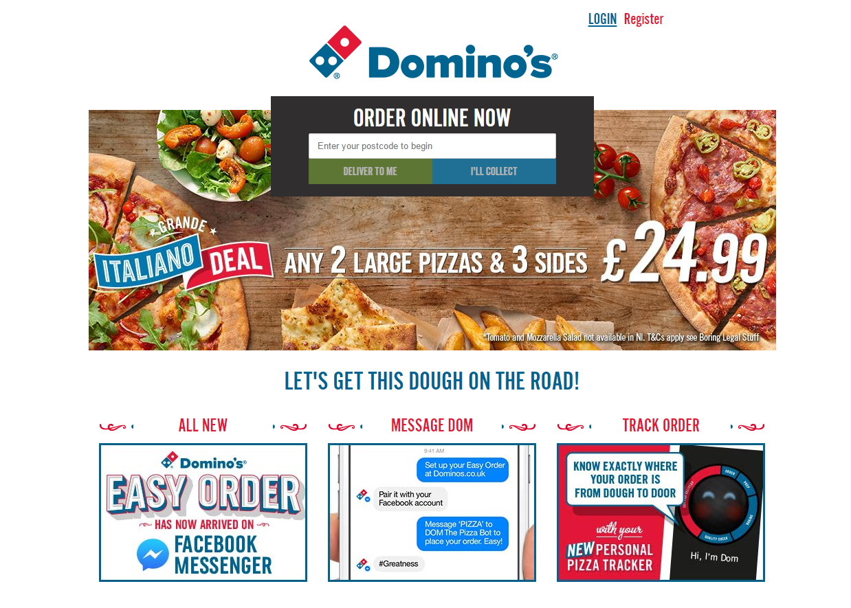 dominos pizza organic landing page