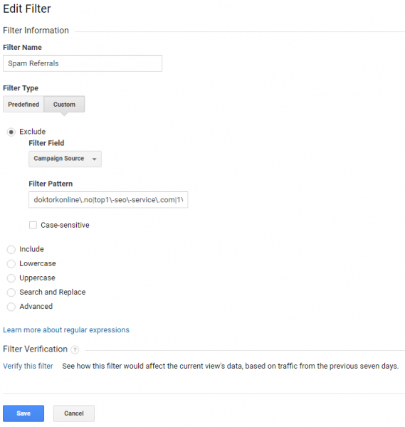 google analytics screenshot of spam filter 1