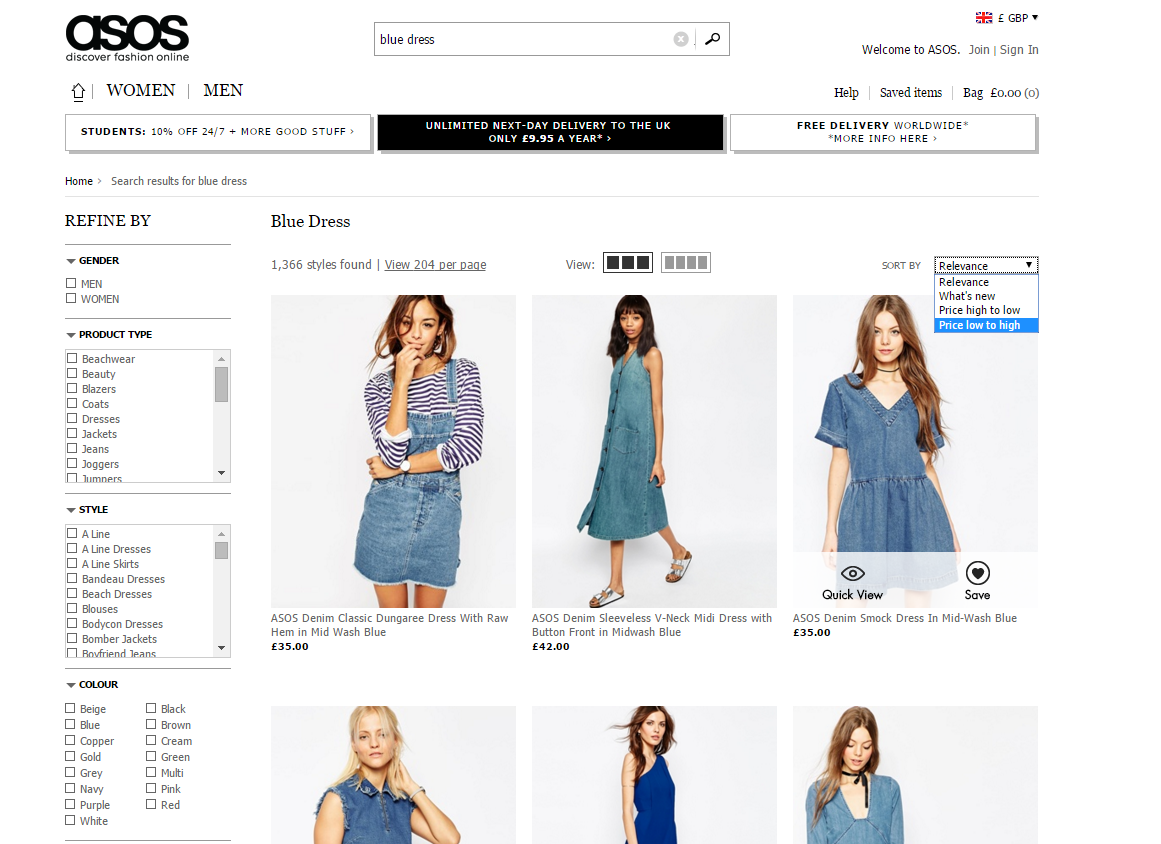 Asos results filter image