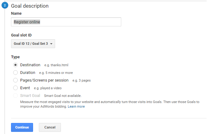 google analytics goal details