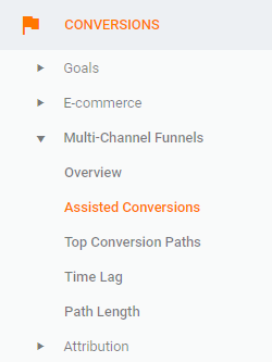 assisted conversions report location in menu