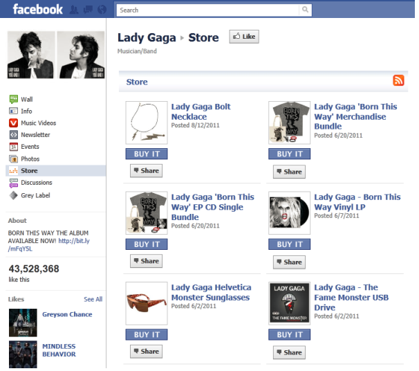 lady gaga facebook shop