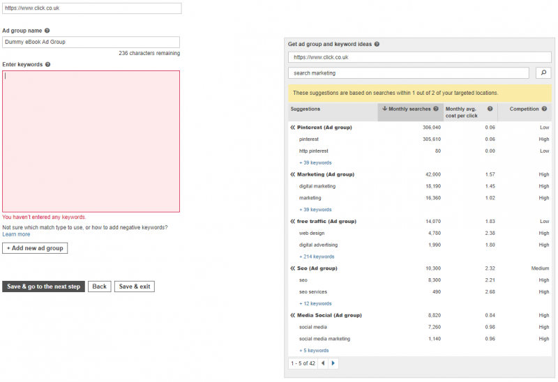 step 2 ad groups and keywords