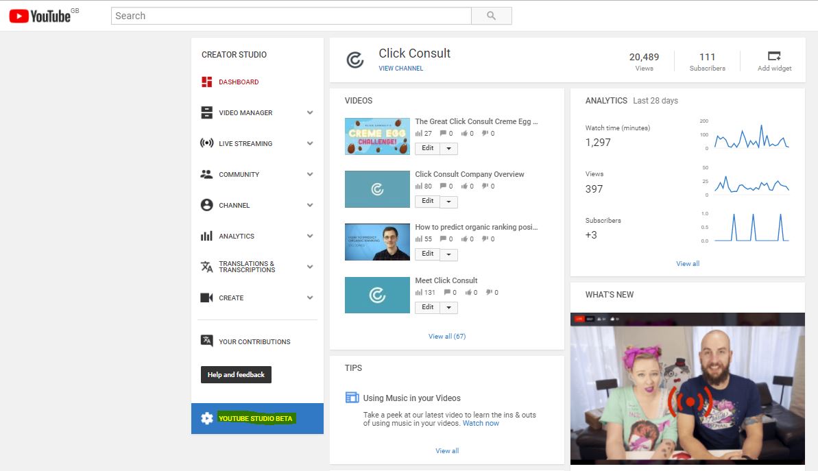 Walkthrough: Using native analytics in YouTube Studio beta - Click Consult