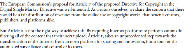 Copyright Reform Directive letter