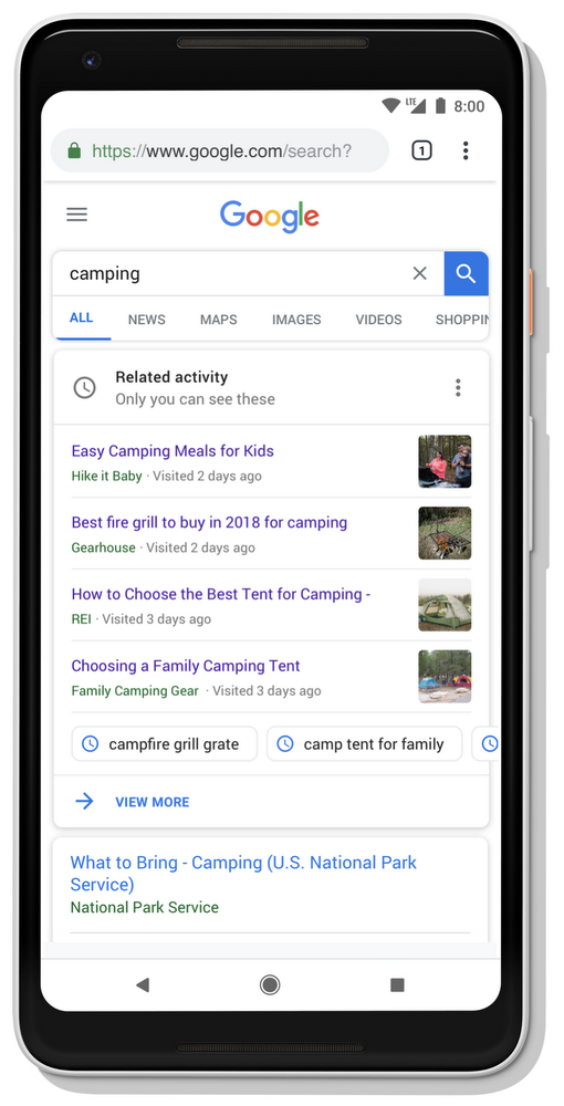 activity card on google