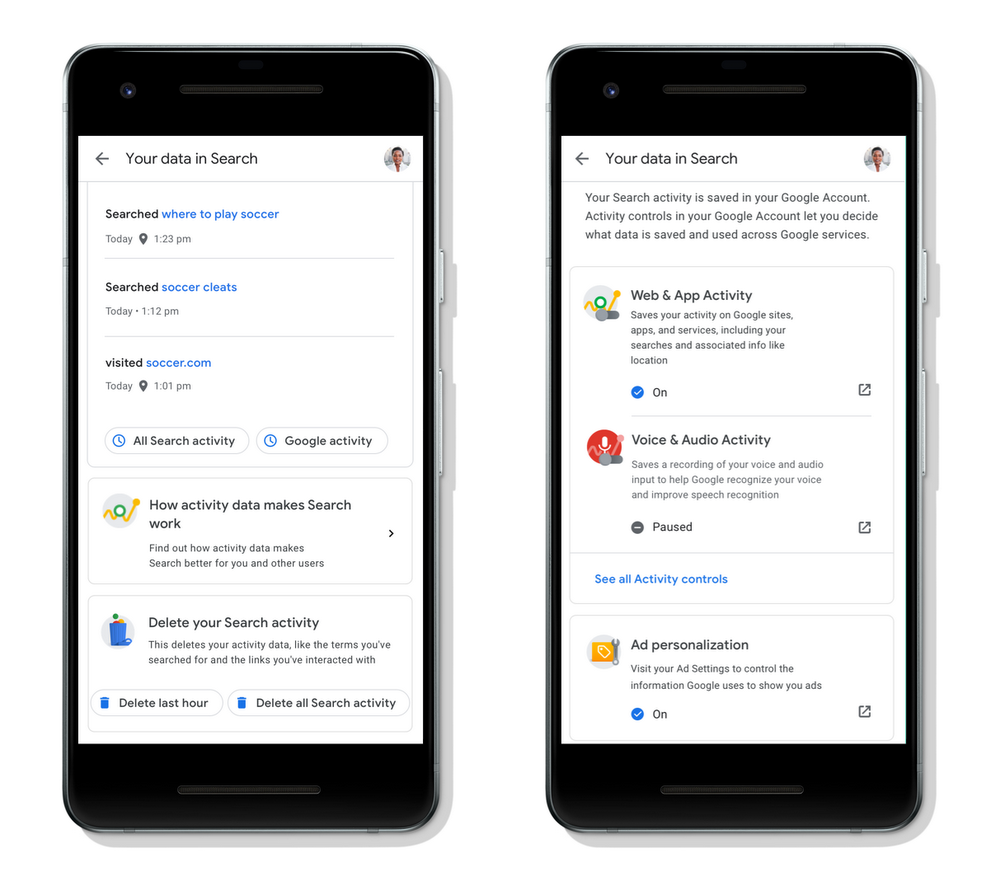 google privacy setting directly in search