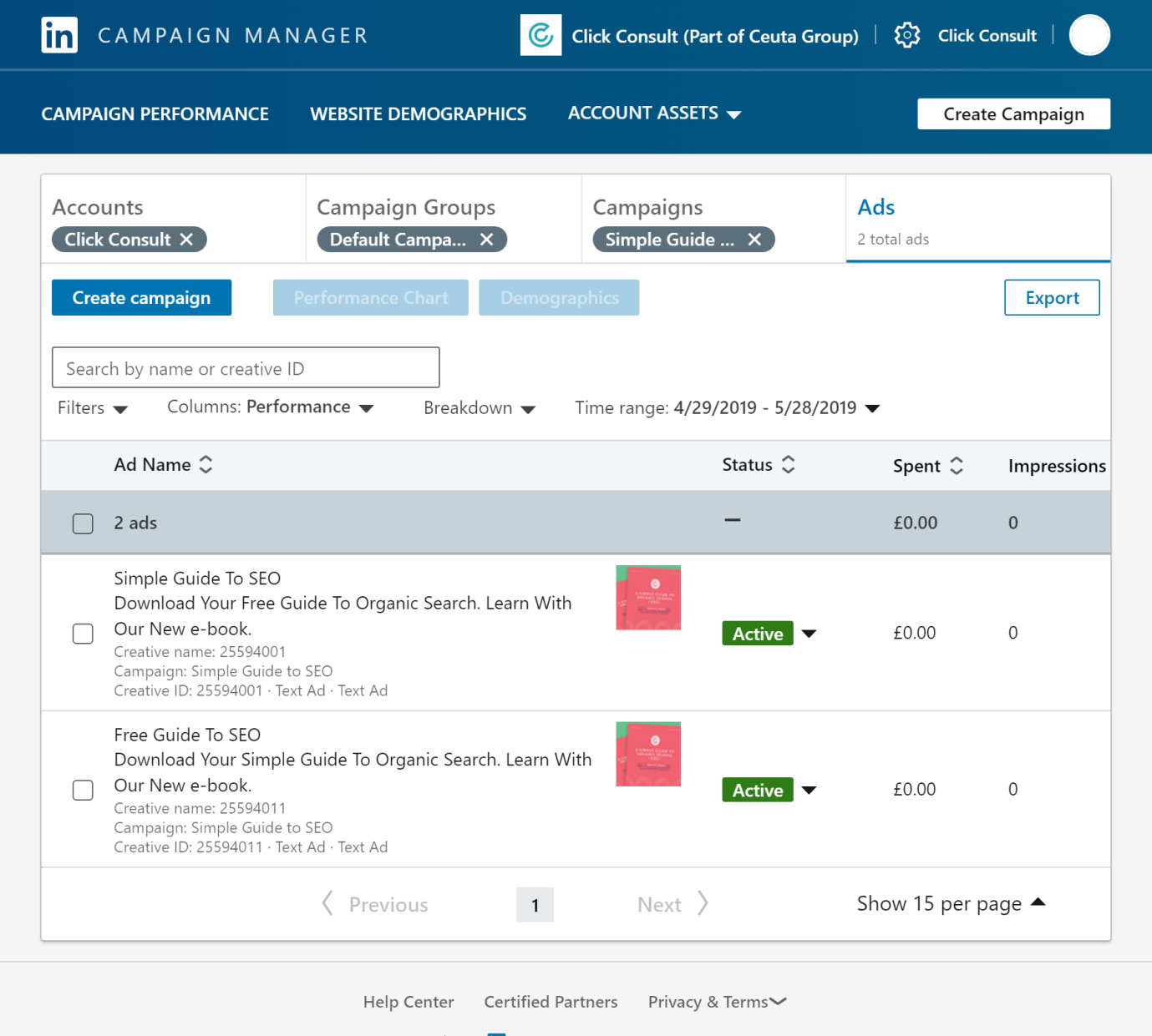 Setting up an ad campaign on LinkedIn - Click Consult