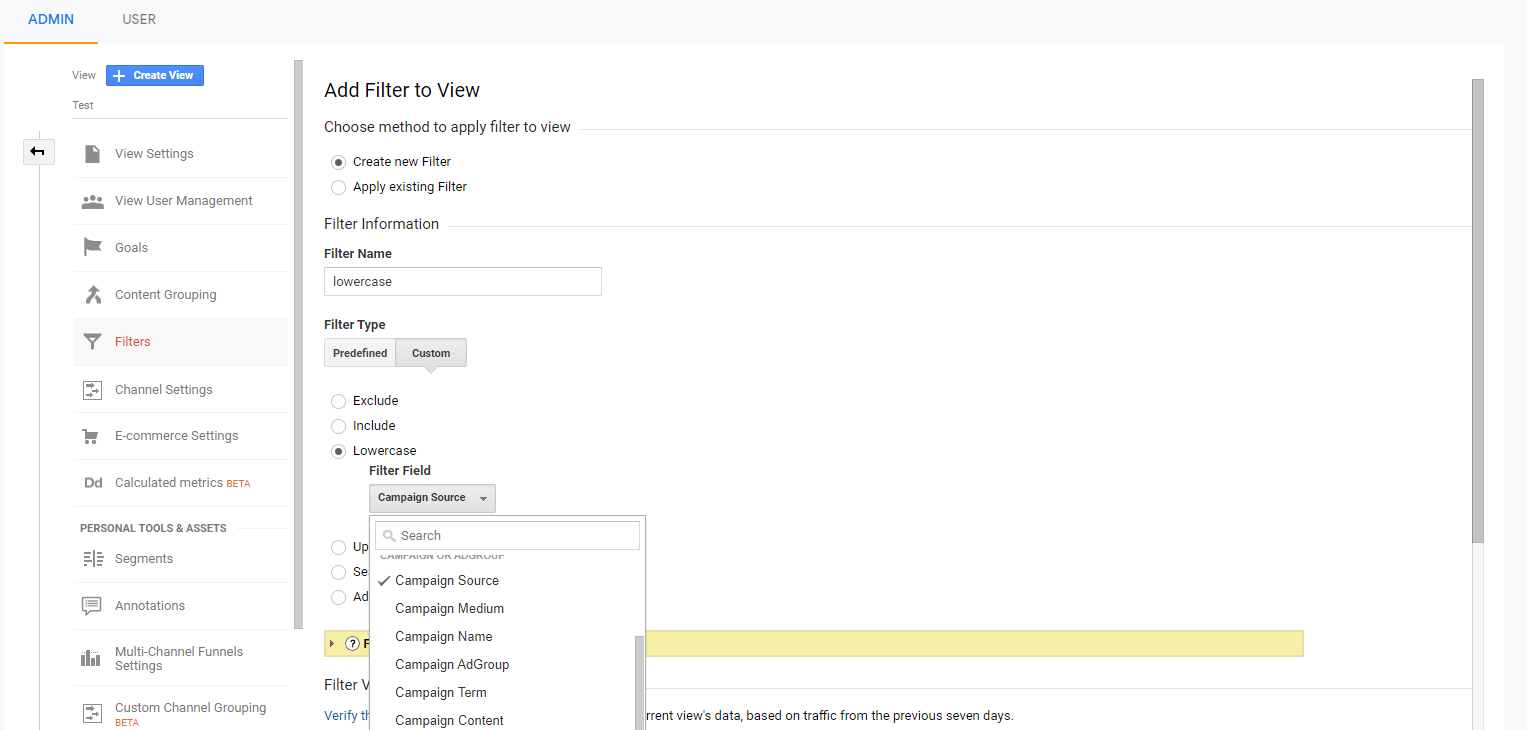 google analytics force lowercase