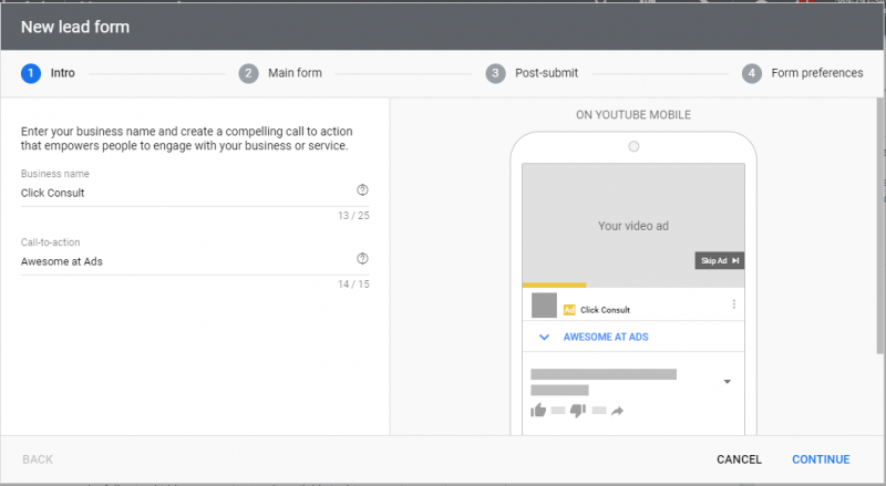 leads form campaign creation step four - form creation