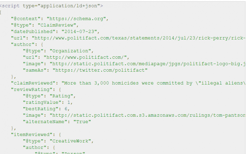 ClaimReview markup example screenshot from Schema.org