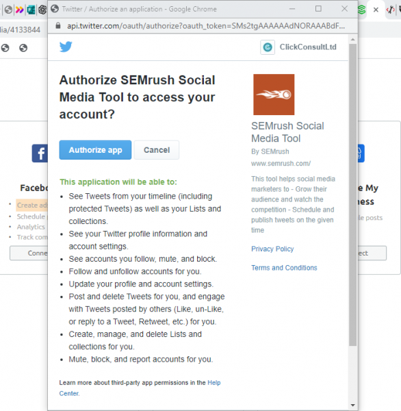 SEMrush project social media tool