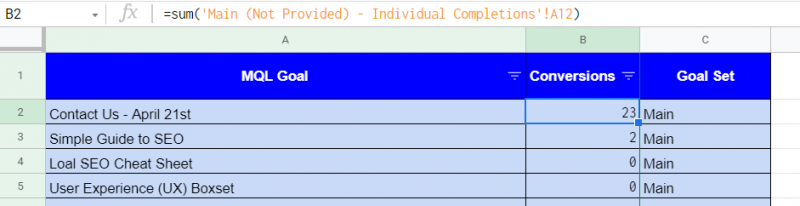 sheets table for data studio