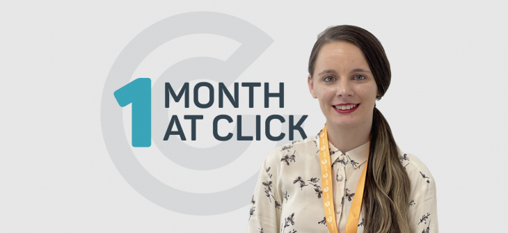 An employee, Nicola, with text stating one month in