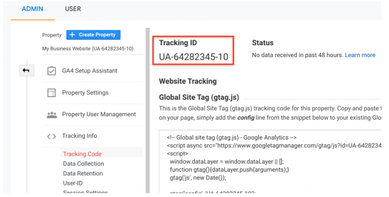 google-analytics-tracking-id-position