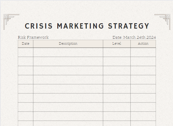 crisis marketing strategy table graphic