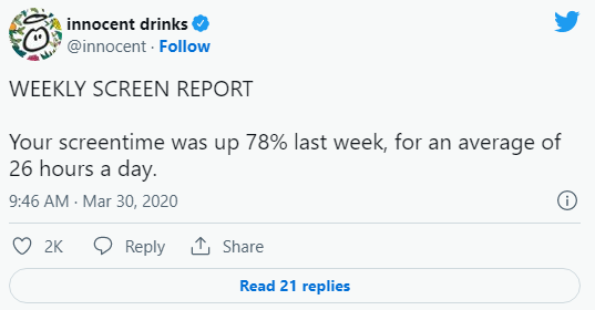 screenshot of innocent drinks brand covid response on twitter