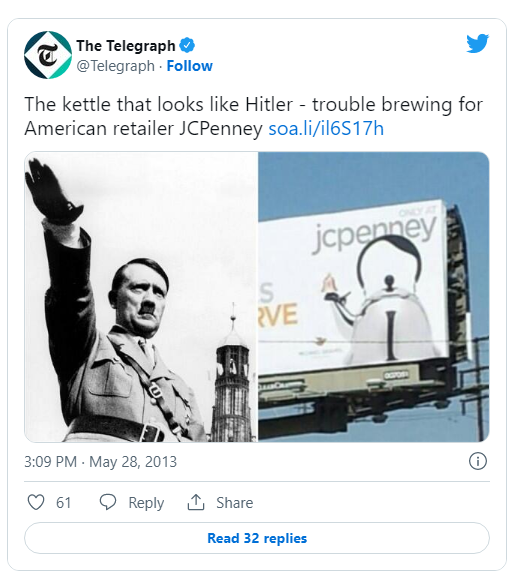 Telegraph news response to JC Penney blunder