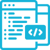 Icon of stylised web page with code symbol and bulleted rows