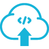 icon of stylised cloud with up arrow and code tag