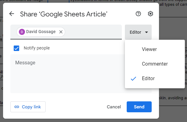 google sheets hacks image of sheet sharing options