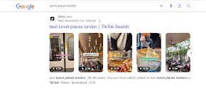 Google search results page showing TikTok results for "lunch places London"