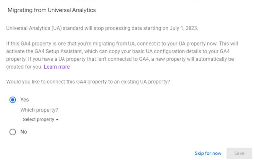pop up for GA4 property from UA