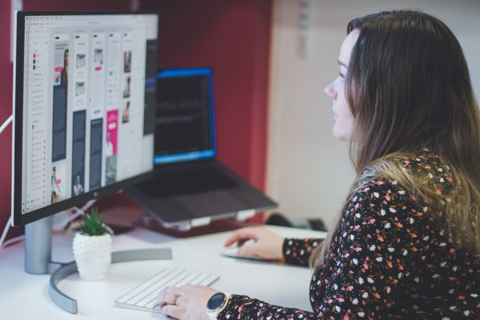 female employee designing website