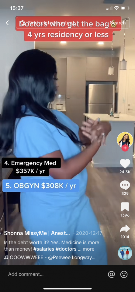Example of how health influencers can 'jump on trends', using a screenshot from @shonnamissymehd TikTok - where she takes part in TikTok dances
