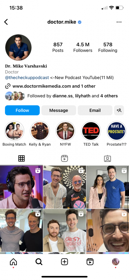 Screenshot from @doctor.mike Instagram, as an example of influencer marketing in the health and wellness industry