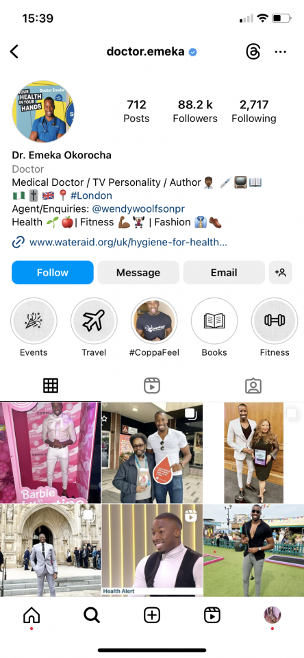 Screenshot showcasing @doctor.emeka Instagram, as an example of influencer marketing in the health and wellness industry